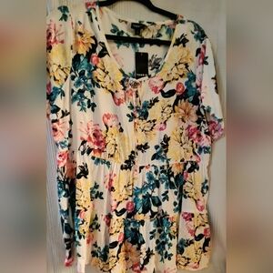 Torrid Off-White Floral Tiered Babydoll Tunic 0 NWT